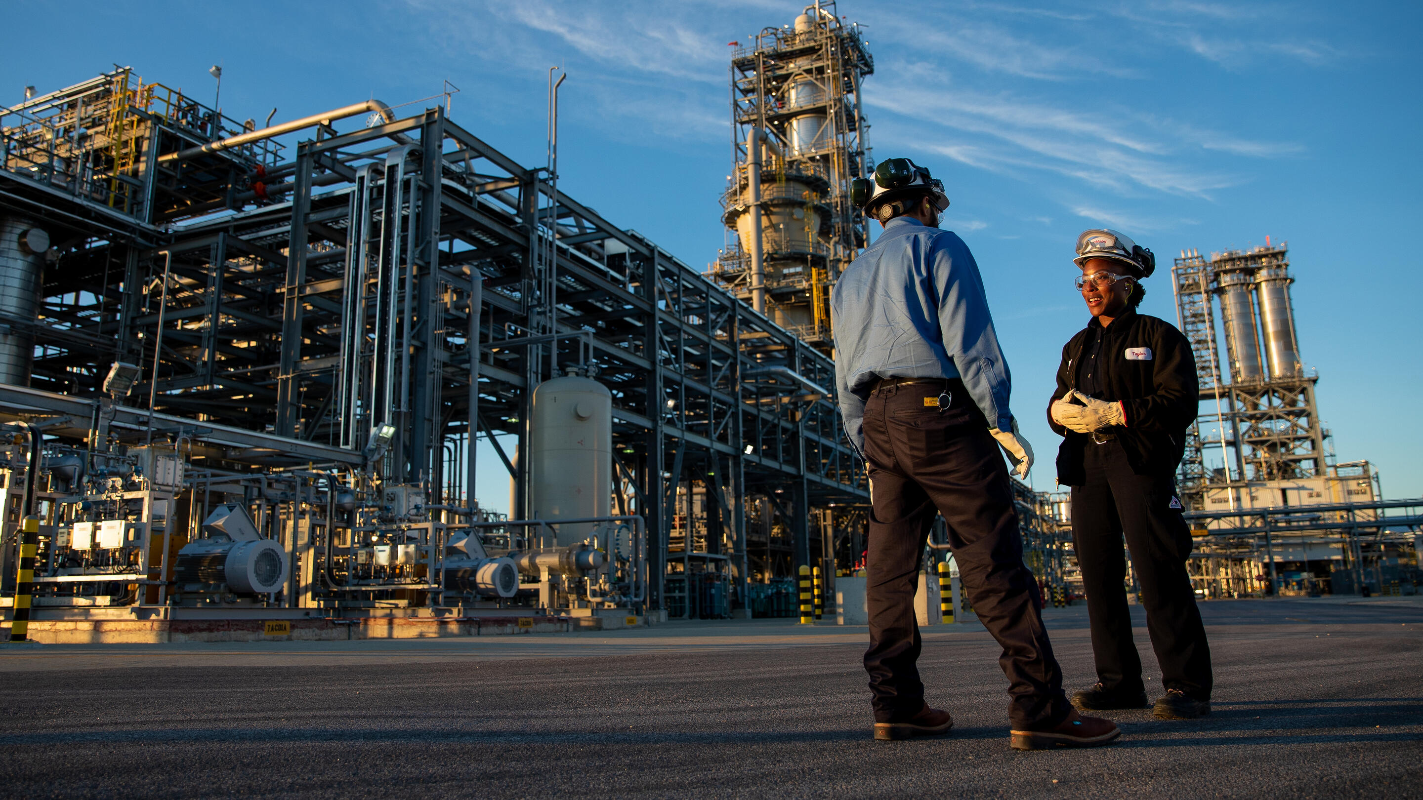 Employees at the ExxonMobil Beaumont Polyethylene Plant Expansion (BPEX) in Beaumont, Texas.