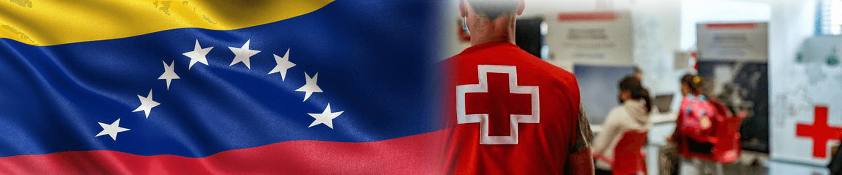 Red Cross volunteers with Venezuelan flag overlay