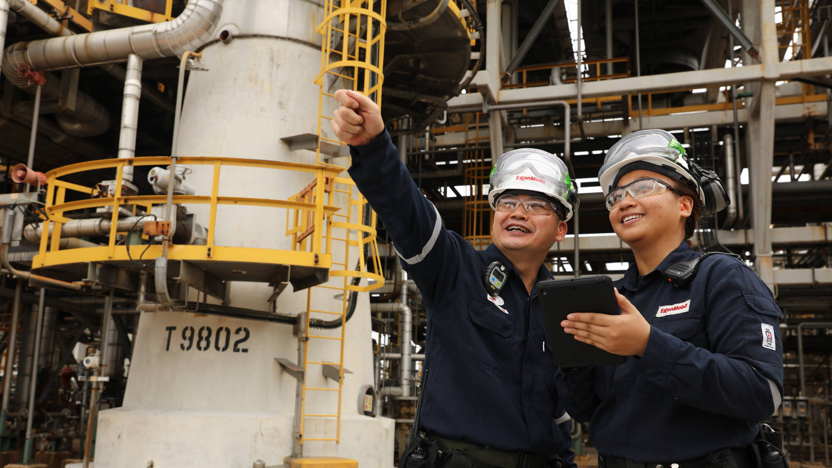 ExxonMobil employees working at a refinery