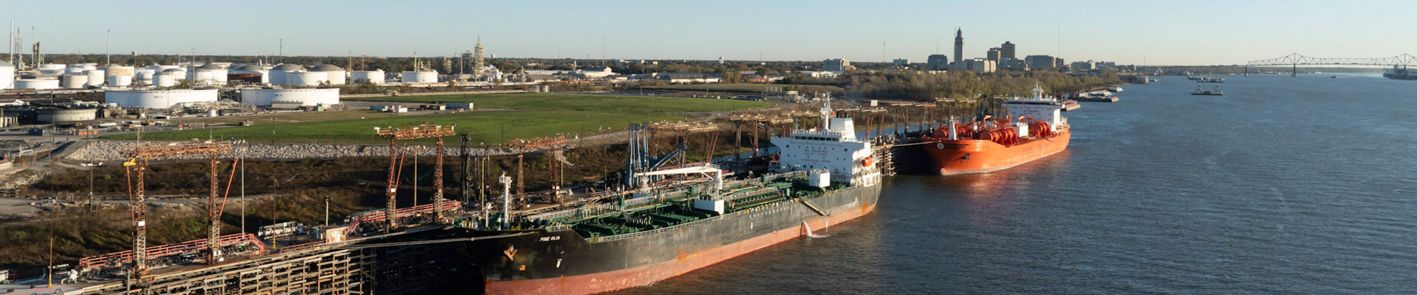 Baton Rouge complex in background, ships in channel